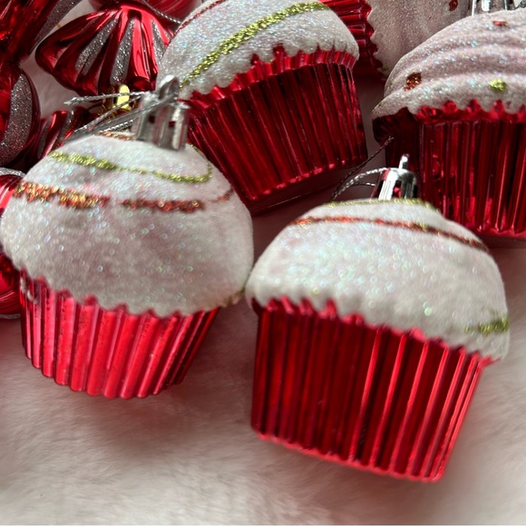 Cupcake and Candy Ornaments , Baubles, Red and White Christmas Home Decor, - Picture 10 of 11